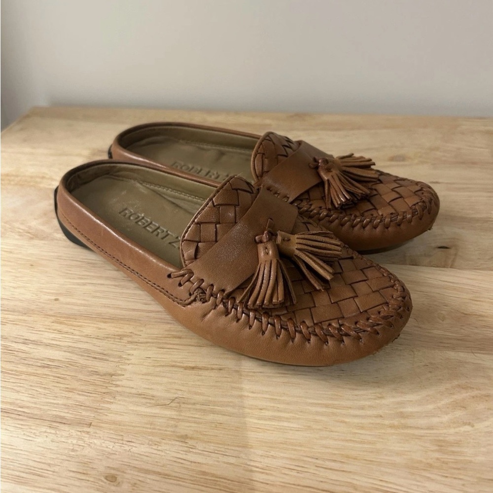 Robert Zur Tan Leather Woven Tassel Loafers Size 4.5M Slip-On Moccasins